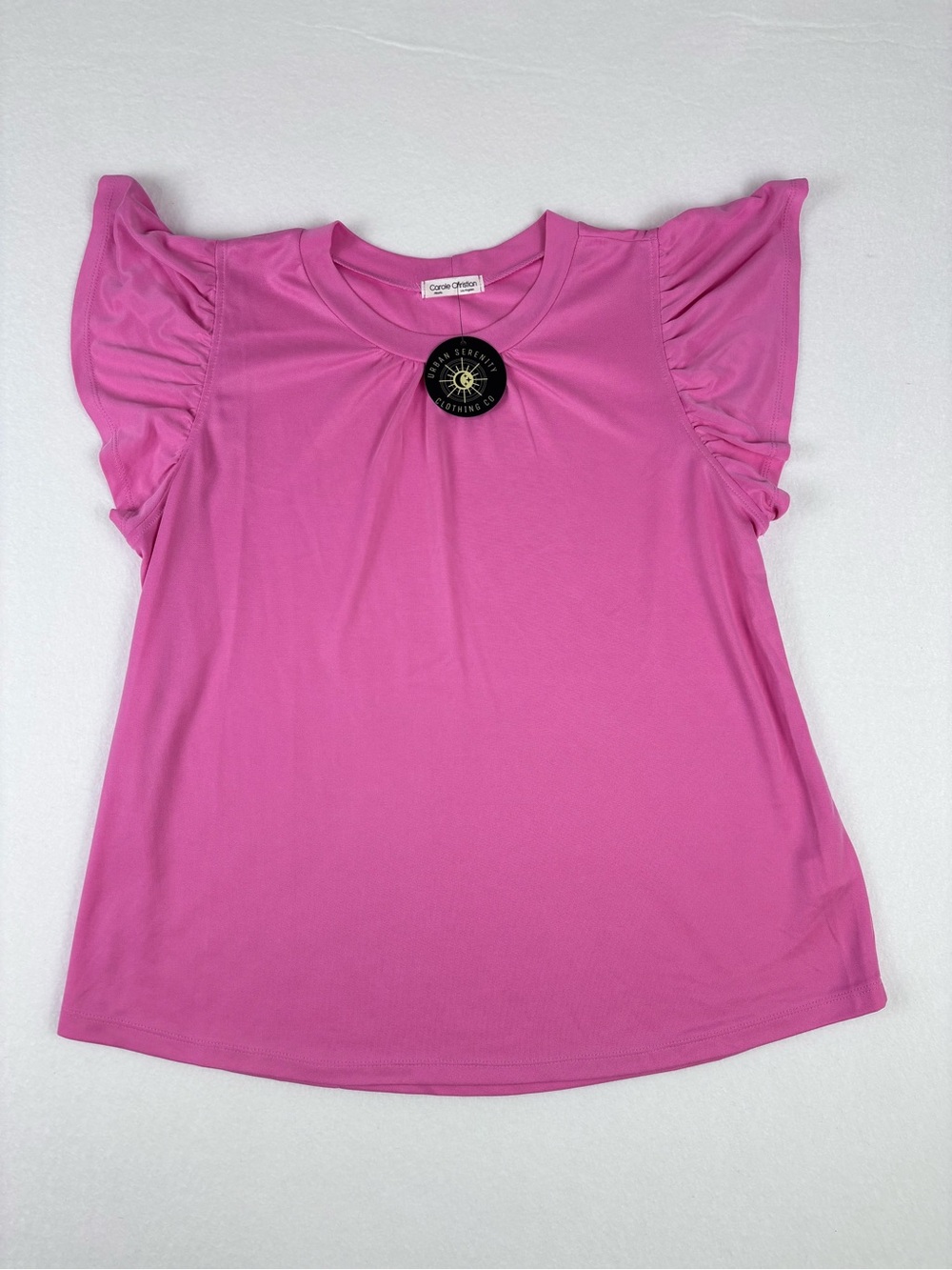 Carole Christian Medium Fuchsia Pink Ruffle Sleeve Blouse Top NWT